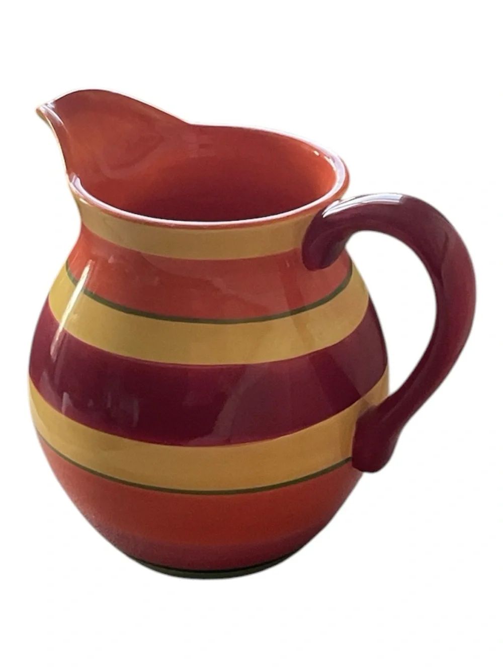 Crate&Barrel Striped Ceramic Pitcher in Red, Orange & Yellow